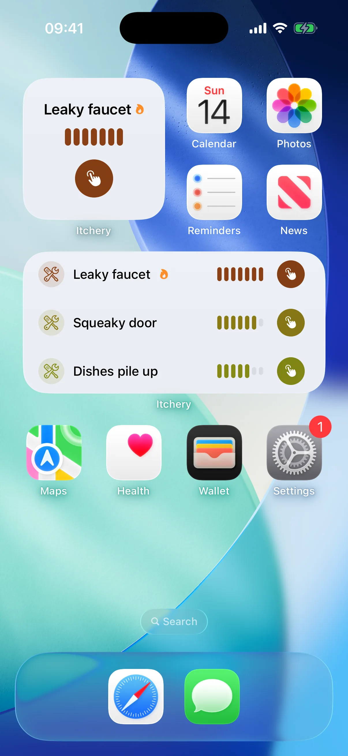 Itchery home-screen widgets with live heat meters